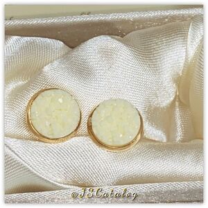 Milky White Chunky Druzy Gold Plated Earrings